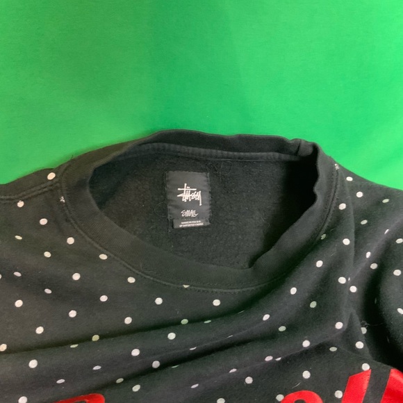 Stussy Black Sweater White Dots Red Logo Size S - Picture 3 of 5
